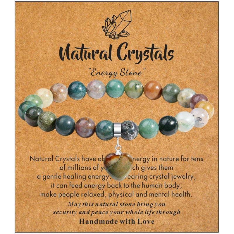 MAIBAOTA Stone Bracelets for Women 8 mm Beaded Bracelets for Women Love Heart Bracelet Jewelry, Crystal Gifts for Christmas Birthday Valentine's Day Anniversary - Image 1