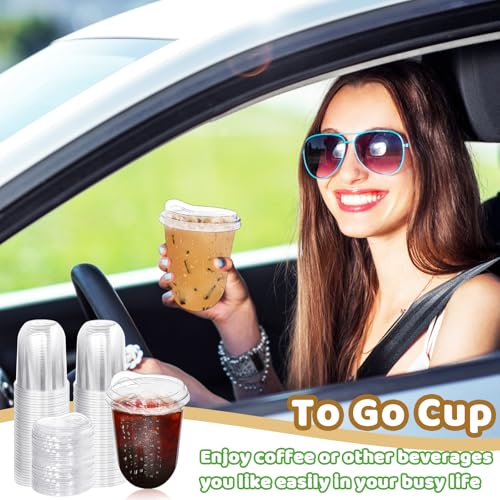 Alaeseje 50 Pack Clear Plastic Cups with Strawless Sip Lids,16 oz Iced Coffee Cups with Lids,Disposable PET Crystal Cups,Round Bottom To Go Cup for Iced Coffee Juice Smoothie Cold Beverage - Image 4