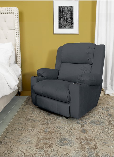 Lazy Troy Velvet Recliner Chair with Cups Holder - Dark Grey