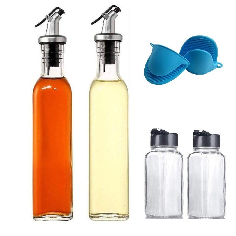 KIDINGTON Oil Bottle Oil Dispenser Oil Dispenser for Kitchen 500ml 2 pcs Clear Glass Spice Jars 120ml Empty Square Seasoning Bottles 2 pcs Silicone Oven Mitts for Instant Pot or Kitchen - Image 1