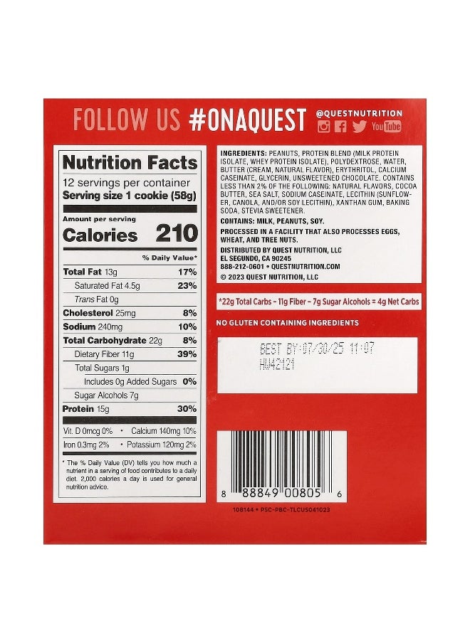 QUEST NUTRITION Quest Nutrition, Protein Cookie, Peanut Butter Chocolate Chip, 12 Cookies, 2.04 oz (58 g) Each  - Image 2