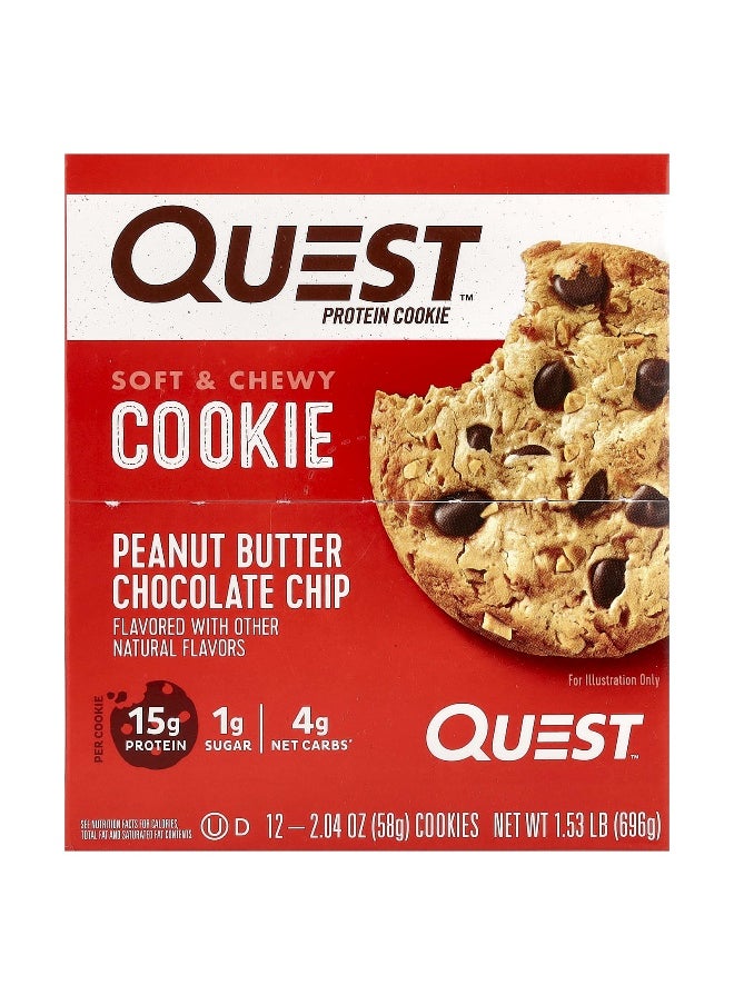 QUEST NUTRITION Quest Nutrition, Protein Cookie, Peanut Butter Chocolate Chip, 12 Cookies, 2.04 oz (58 g) Each  - Image 1