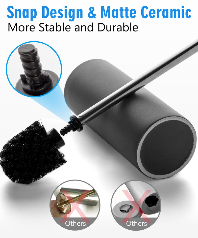 Viosuniu Matt Gray Ceramic Toilet Brush and Holder Set, Freestanding Toilet Bowl Cleaners Brush, Scrubber Brush for Toilet, Bathroom Accessories with Stainless Handle, Deep Cleaning - Image 3