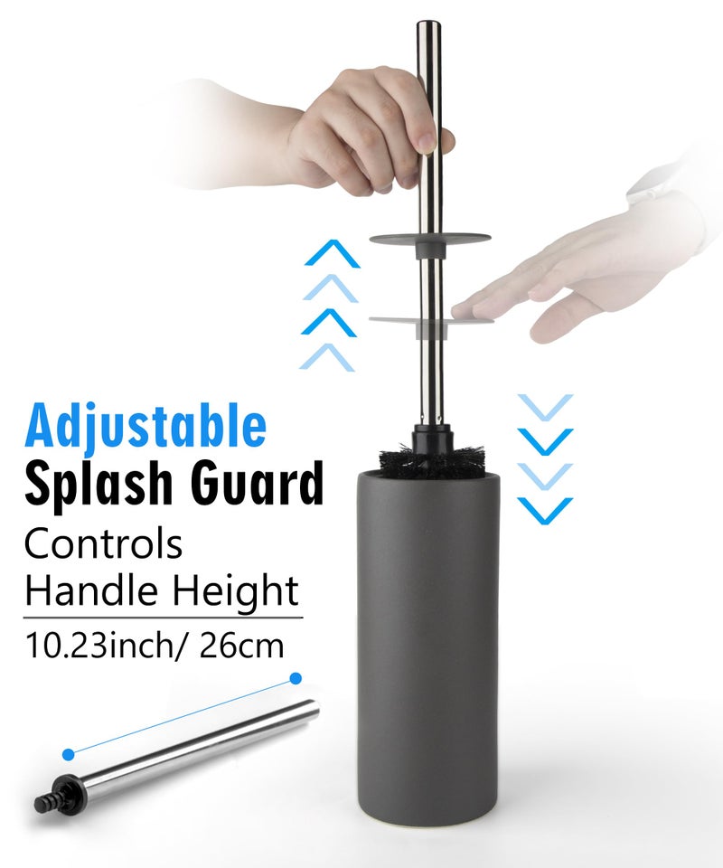 Viosuniu Matt Gray Ceramic Toilet Brush and Holder Set, Freestanding Toilet Bowl Cleaners Brush, Scrubber Brush for Toilet, Bathroom Accessories with Stainless Handle, Deep Cleaning - Image 4