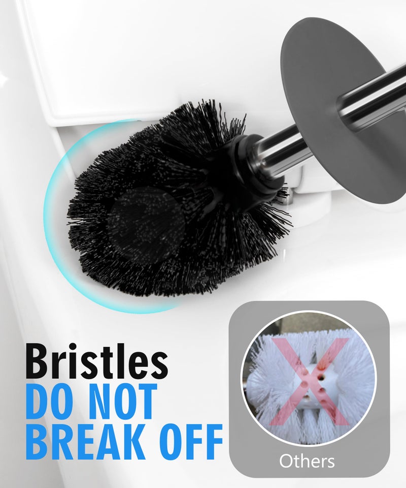 Viosuniu Matt Gray Ceramic Toilet Brush and Holder Set, Freestanding Toilet Bowl Cleaners Brush, Scrubber Brush for Toilet, Bathroom Accessories with Stainless Handle, Deep Cleaning - Image 2