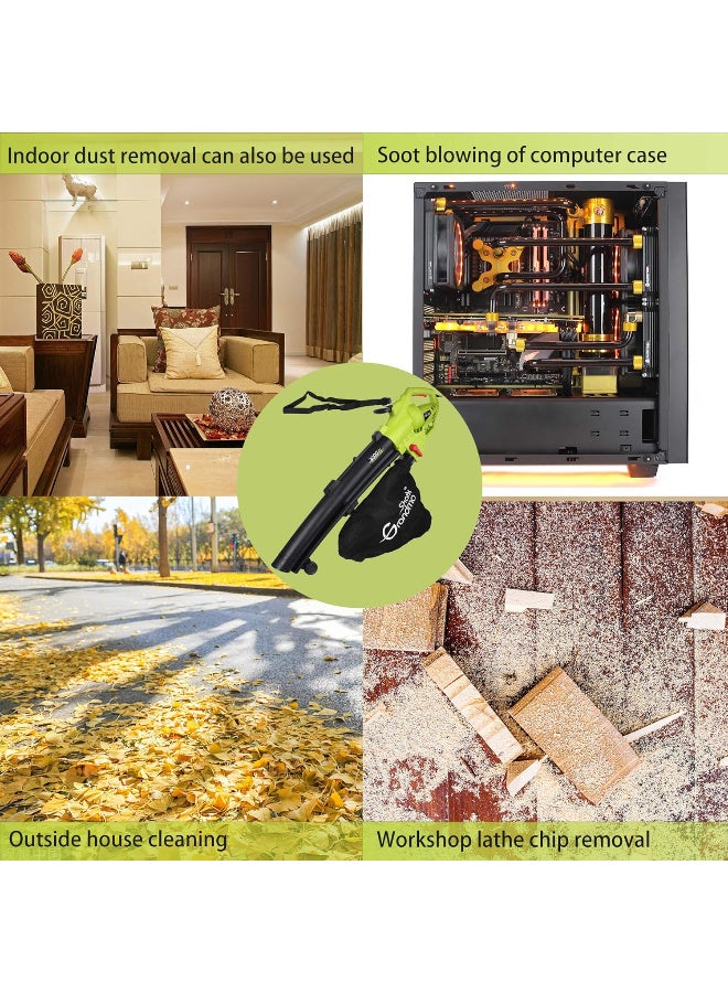 GRANDMA SHARK منفاخ ومكنسة أوراق كهربائية GRANDMA SHARK بقدرة 3000 واط 3 في 1، جهاز طحن أوراق الحديقة مع كيس تجميع كبير لتنظيف العشب والساحات (أخضر) - Image 2