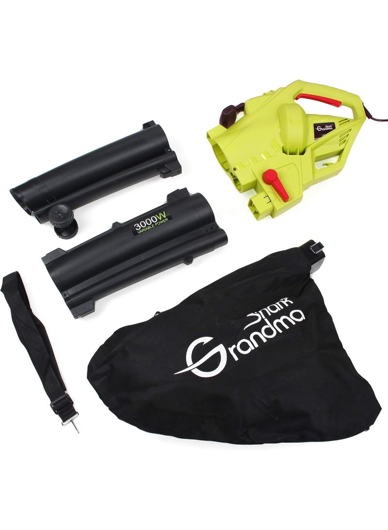 GRANDMA SHARK منفاخ ومكنسة أوراق كهربائية GRANDMA SHARK بقدرة 3000 واط 3 في 1، جهاز طحن أوراق الحديقة مع كيس تجميع كبير لتنظيف العشب والساحات (أخضر) - Image 5