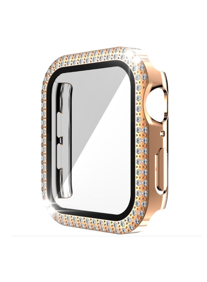 Suitable For Apple Wathc Case Electroplated Double Row Diamond With Film Iwatch987 Watch Case Protective Cover-Color:Rose Gold-Appearance Size:40mm(OPP Bag)  - Image 1