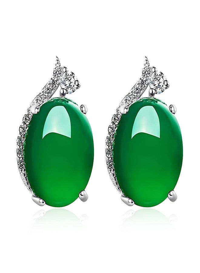 RLHRNDE Jade Oval Stud Earrings for Women Good Luck Handmade Earrings Dainty Green Birthstone Crystal Earrings Unique Minimalism Jewelry Gift for Birthday Anniversary (Green) - Image 1