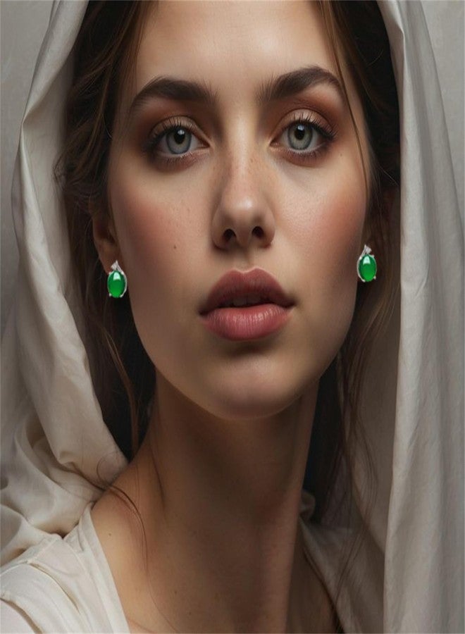RLHRNDE Jade Oval Stud Earrings for Women Good Luck Handmade Earrings Dainty Green Birthstone Crystal Earrings Unique Minimalism Jewelry Gift for Birthday Anniversary (Green) - Image 4