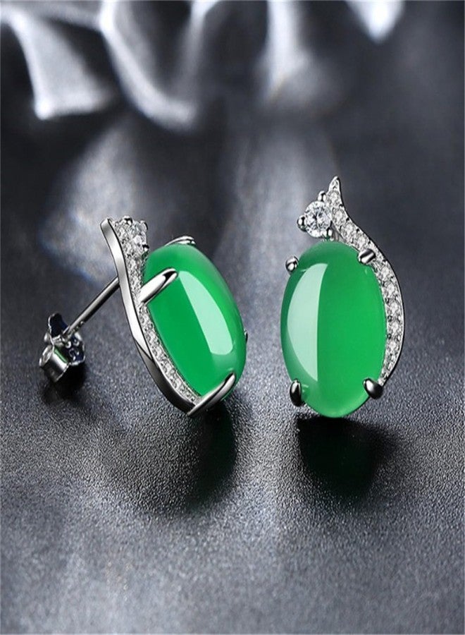 RLHRNDE Jade Oval Stud Earrings for Women Good Luck Handmade Earrings Dainty Green Birthstone Crystal Earrings Unique Minimalism Jewelry Gift for Birthday Anniversary (Green) - Image 5