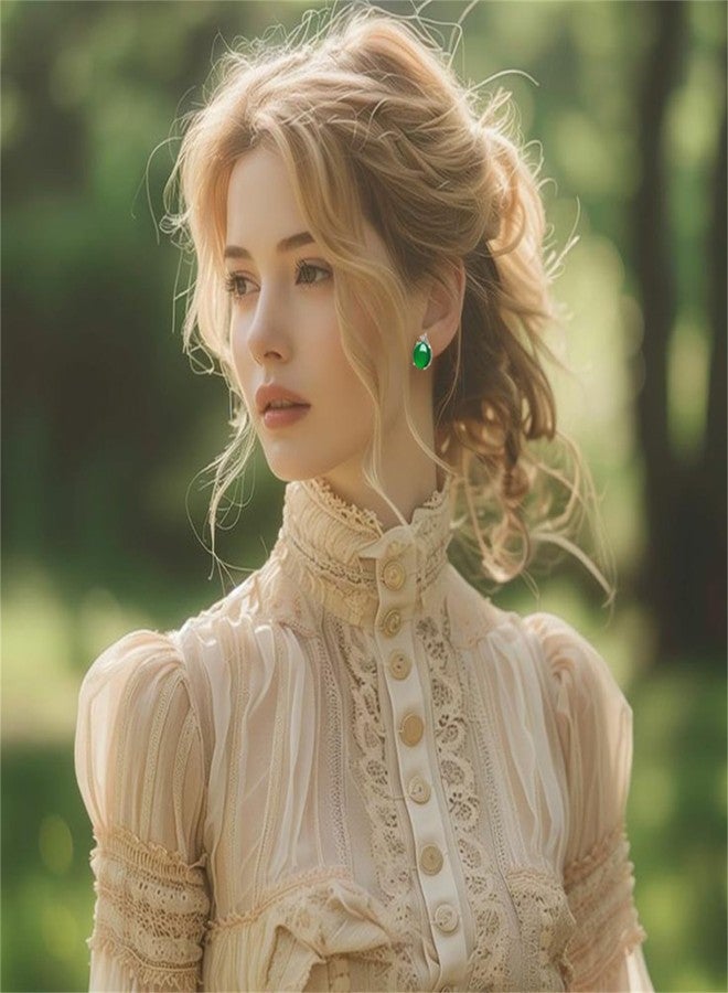 RLHRNDE Jade Oval Stud Earrings for Women Good Luck Handmade Earrings Dainty Green Birthstone Crystal Earrings Unique Minimalism Jewelry Gift for Birthday Anniversary (Green) - Image 3