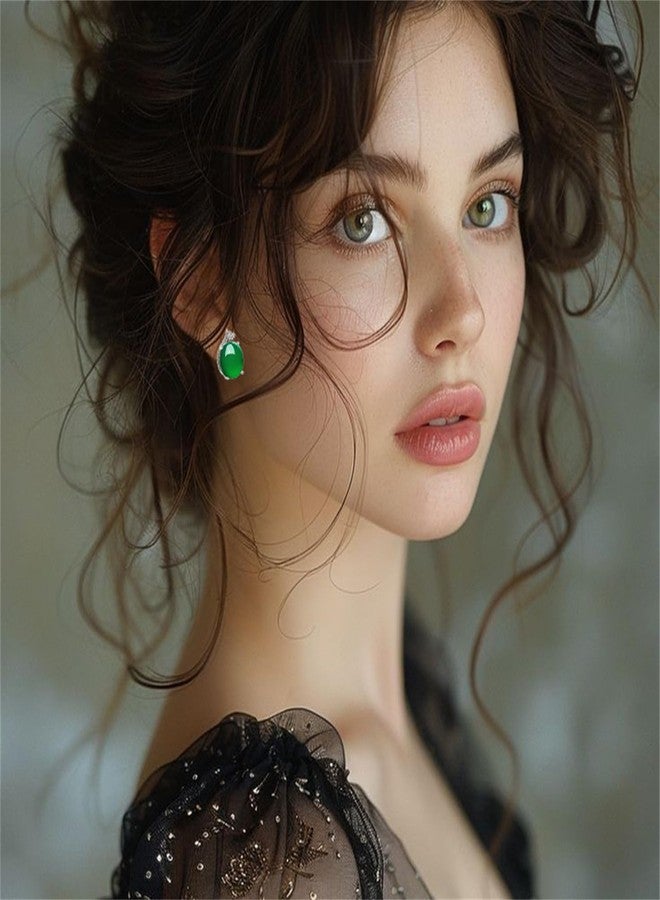 RLHRNDE Jade Oval Stud Earrings for Women Good Luck Handmade Earrings Dainty Green Birthstone Crystal Earrings Unique Minimalism Jewelry Gift for Birthday Anniversary (Green) - Image 2