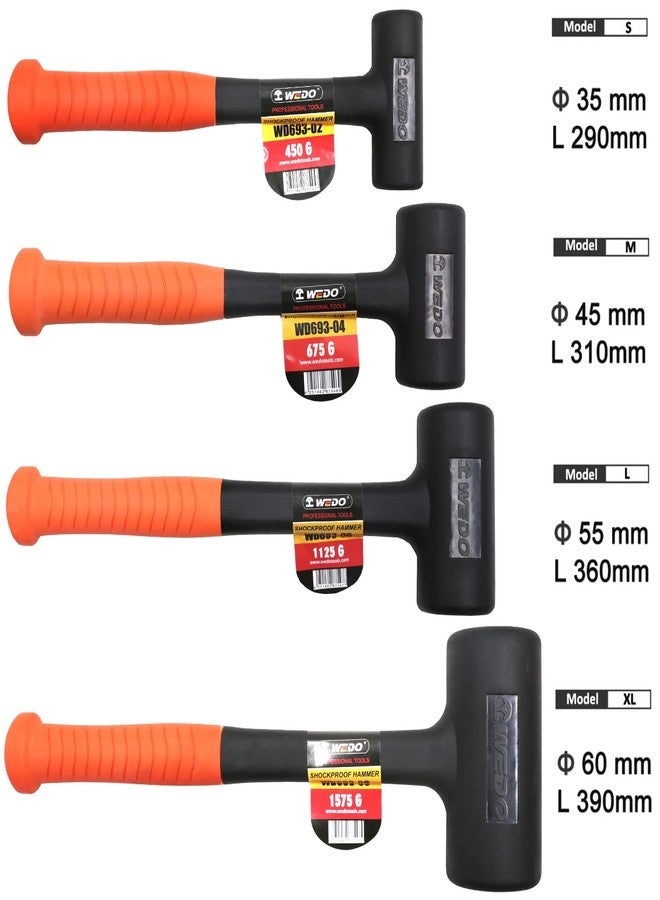 WEDO Rubber Mallet Hammer with Fiberglass Handle 16oz(1 lb), Dead Blow Hammer, Shockproof Design, 16mm Maximum Thickness Striking Surface,290mm Length - Image 2