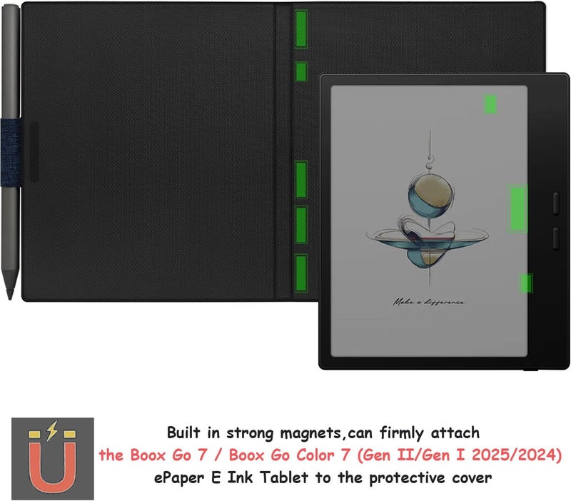 GOVTVA غلاف جلدي مغناطيسي لجهاز Boox Tablet Go Color 7 بوصة 7 (الجيل الثاني/الجيل الأول 2025/2024) / Onyx Boox Go 7 - غلاف رقيق خفيف الوزن للغاية مع تفعيل/إيقاف التشغيل التلقائي وحامل قلم وإغلاق مغناطيسي (Cloth Bark Blue) - Image 3