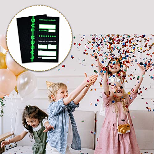 Foosproea Laser Tag Birthday Invitations with Envelopes - Lasertag Party Invitation Card for Boys/Girls - Pixel Grid Neon Glow Fill-in Invites Cards - Laser Tag Party Celebration(20 Pack) -13 - Image 4