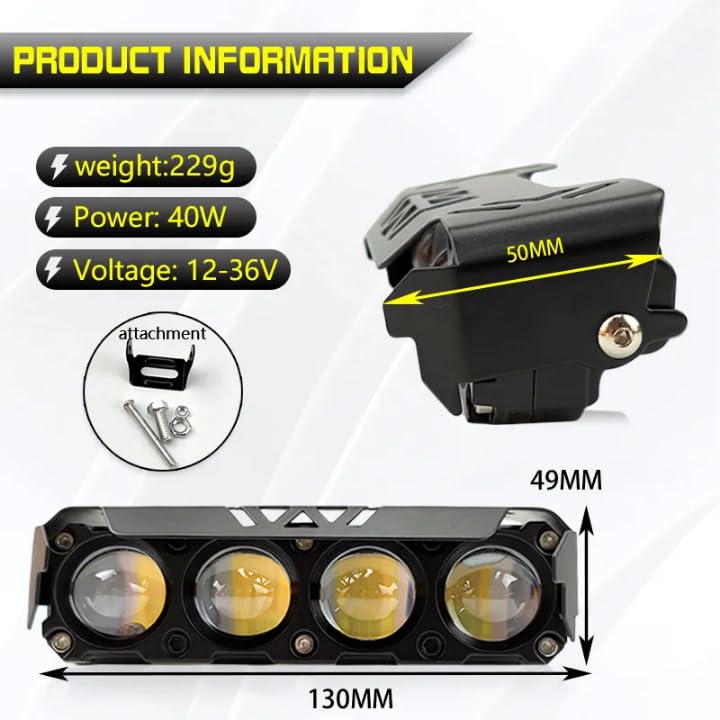 Schsteindar 4 LED Light Bar 40W,White,Yellow,White+Yellow Flashing Mode 12-36V, 130mm Length, Set of 2, Black - Image 3