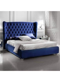 Homzmart Swedish wood and velvet Single Bed 200x120x150 cm - blue  - Image 1