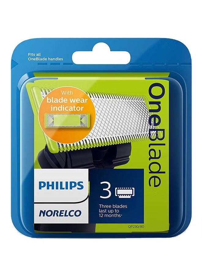 Philips - Pack Of 3 Oneblade Replacement Green/Silver 4.331X0.866X3.937 - Image 1