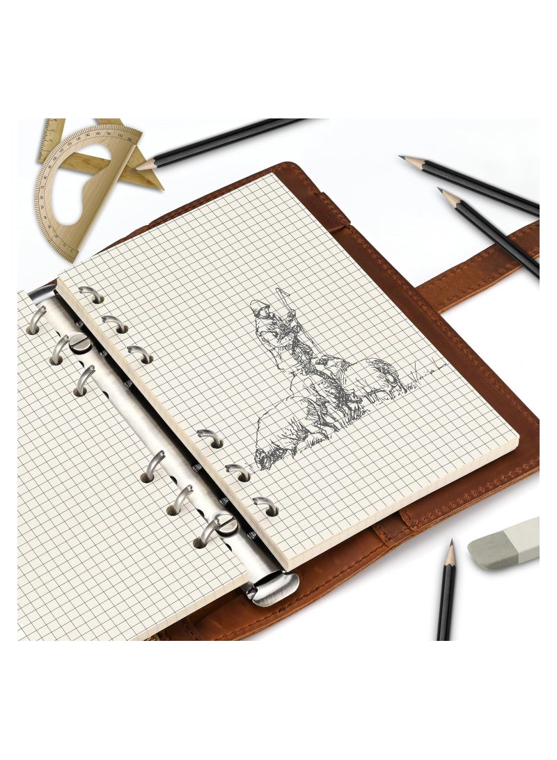 SOLARAE ورق تعبئة شبكي A6 2 قطعة، ورق رسم بياني A6/ورق تعبئة رباعي القاعدة، مثقوب بـ 6 ثقوب، ورق مفكوك لدفاتر 6 حلقات، 80 ورقة (160 صفحة)، 6.69 × 4.13 بوصة، ورق إدراج فارغ - Image 3