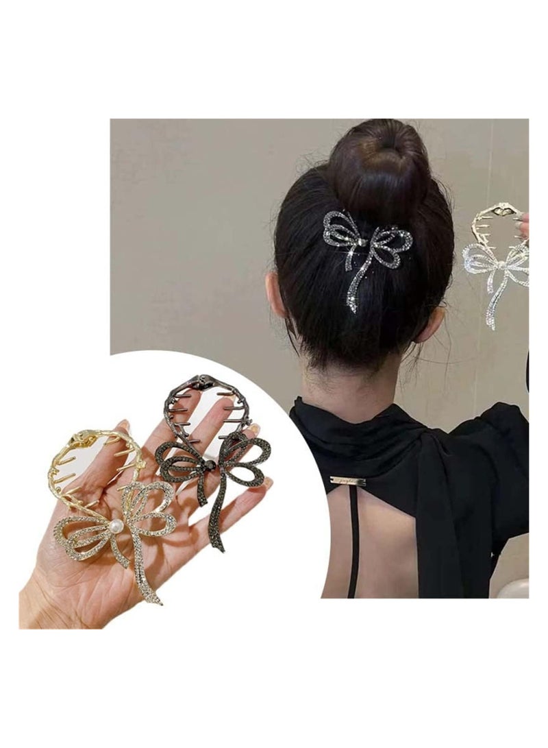 general 2 Pieces Deluxe Premium Feeling Hair Clips, Ins Style Elegant Lazy Hair Clips, Sparkling Crystal Stone Braid Hair Clips, Ponytail Hair Clips Bow Hair Clips For Girls Ladies - Image 1