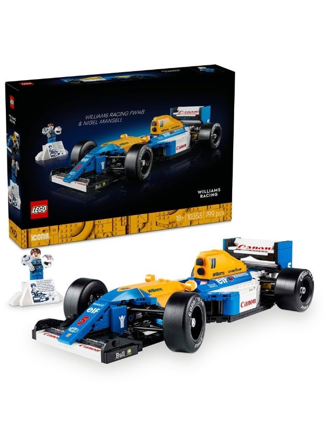 LEGO Icons Williams Racing FW14B & Nigel Mansell Home and Office Desk Decor Car Model Kit 10353 - 799 Pieces - Image 1