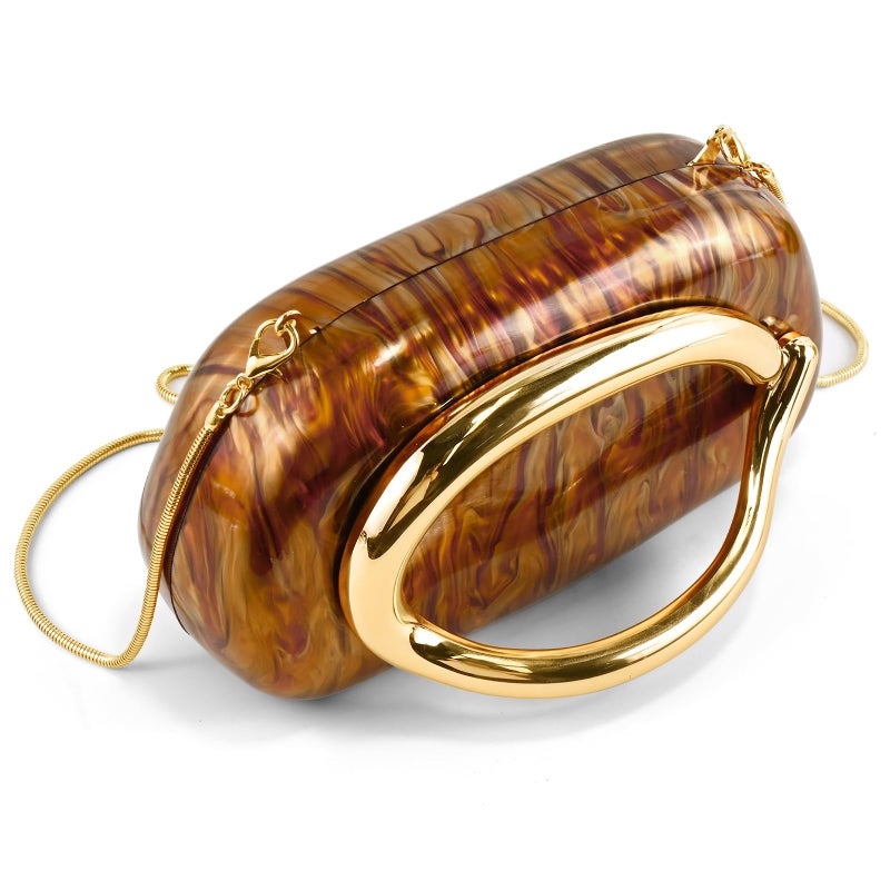 NEWROGENG Clutch Purses for Women Formal, Marble Acrylic Evening Bags with Chain, Trendy Metal Handle Purses and Handbags 2025, Marble Coffee - Image 3