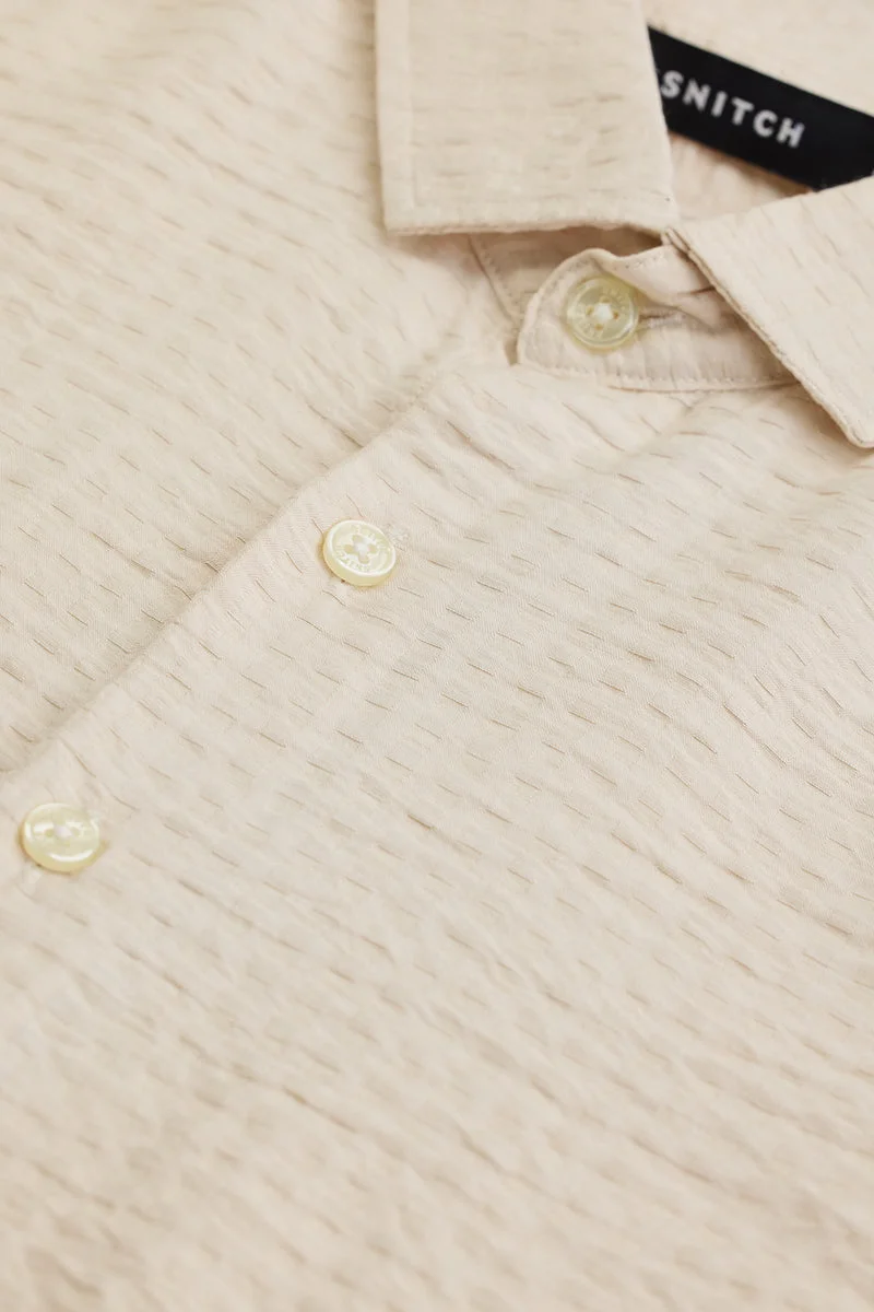 SNITCH Light Beige Self Design Slim Fit Shirt