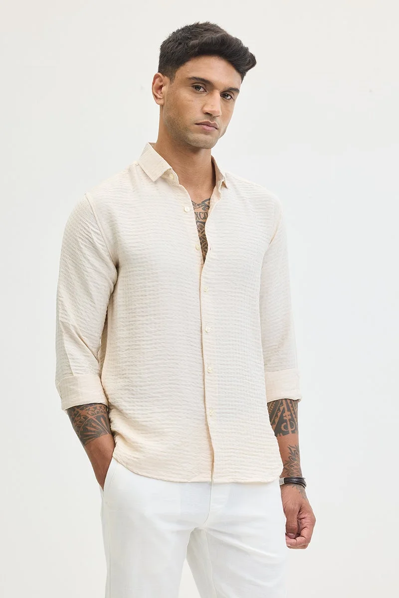 سنيتش قميص بقصة ضيقة بتصميم ذاتي بلون بيج فاتح