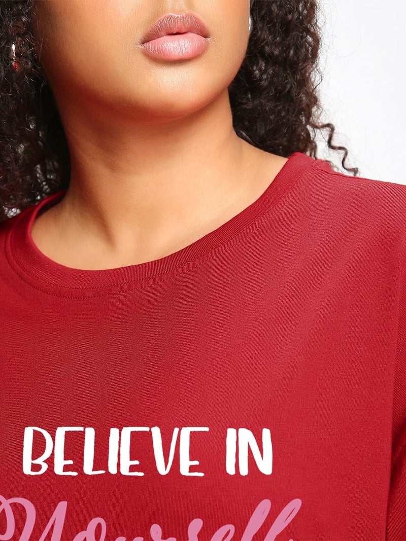 Bewakoof Women's Believe Cat Graphic Print 100% Cotton T-Shirt- Oversized Fit, Round Neck, Half Sleeve - Image 5