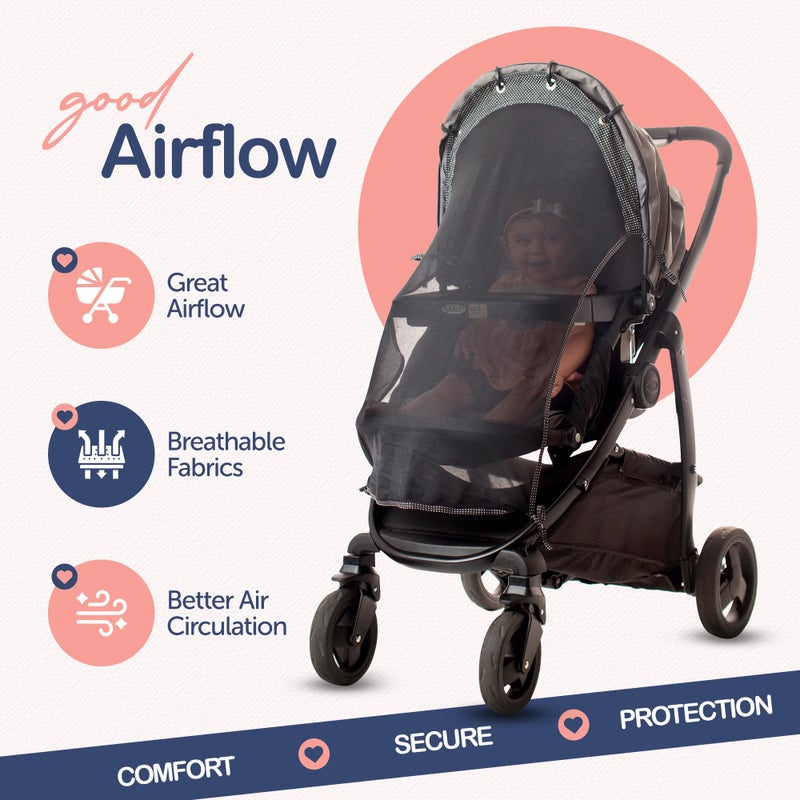 IntiMom Stroller Sun Shade - Universal UV Protection Cover for Strollers Sunshade with See Through, Clip-On Sun Blocker, Sun Shield for Baby, Breathable Adjustable Fit, Full Coverage, Large - Image 3