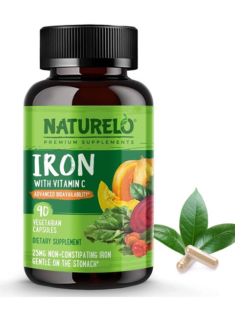 Iron With Vitamin C Advanced Bioavailability,25mg Non-Constipating Iron Gentle On The Stomach-90 Vegetarian Capsules