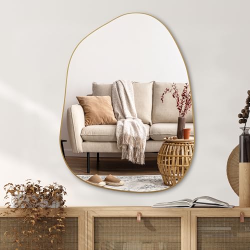 PERFNIQUE Irregular Wall Mirror Asymmetrical Mirror 32x24 Gold Mirror for Bathroom Bedroom Living Room Entryway Decorative Modern Wall Decor Wall MoutedGold 32x24