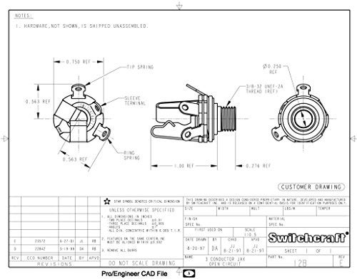 Switchcraft Type 12B (Pack of 2) Stereo 3-Conductor Input Jack, 1/4", Double Open Circuit, Made in USA - Image 5