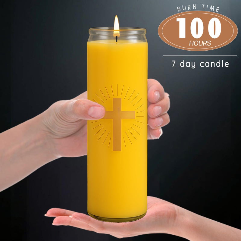 MOSROAD Pure Beeswax Prayer Candles - 7 Day Devotional Candles in Glass with 100 Hours Long Burn Time, Honey Fragrance Religious Candles Catholic for Memorials, Vigil, Church - Image 2