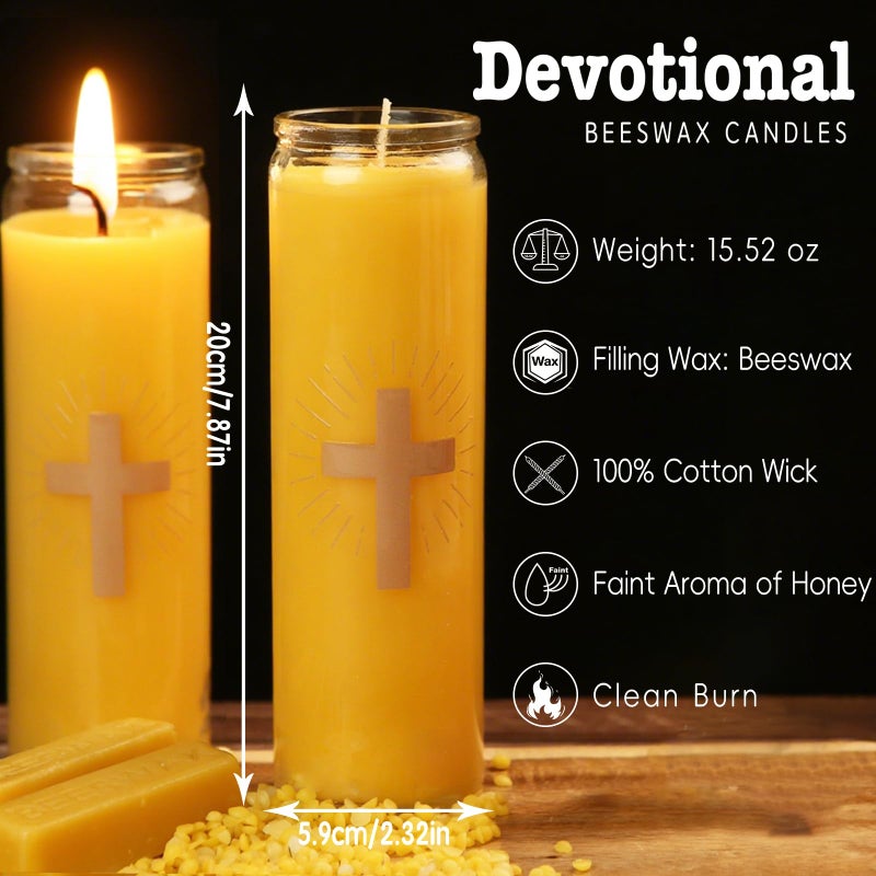 MOSROAD Pure Beeswax Prayer Candles - 7 Day Devotional Candles in Glass with 100 Hours Long Burn Time, Honey Fragrance Religious Candles Catholic for Memorials, Vigil, Church - Image 5