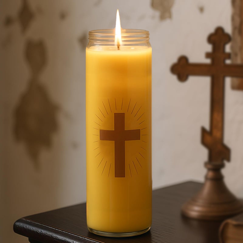 MOSROAD Pure Beeswax Prayer Candles - 7 Day Devotional Candles in Glass with 100 Hours Long Burn Time, Honey Fragrance Religious Candles Catholic for Memorials, Vigil, Church - Image 1