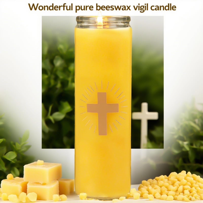 MOSROAD Pure Beeswax Prayer Candles - 7 Day Devotional Candles in Glass with 100 Hours Long Burn Time, Honey Fragrance Religious Candles Catholic for Memorials, Vigil, Church - Image 3