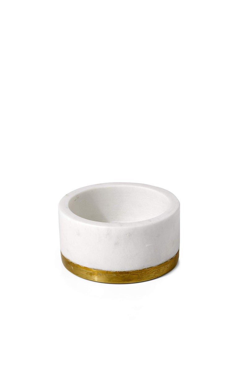 Serene Spaces Living Serene Spaces Living White Marble Bowl with Brass Ring MultiPurpose Decorative Bowl  Centerpiece Fruit Candle Holder  Small Size 2 Tall x 4 Diameter 