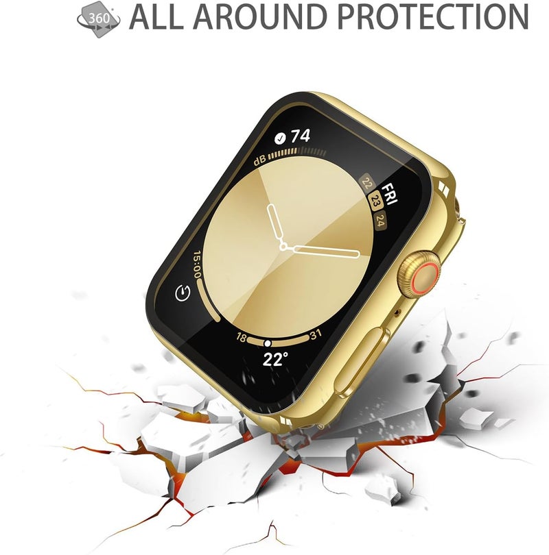 Misxi 2 Pack Tempered Glass Case Compatible for Apple Watch SE 3 (2025) SE 2 SE Series 6 Series 5 Series 4 44mm, Hard PC Screen Protector Overall Protection Cover for iWatch, 1 Gold + 1 Transparent - Image 5
