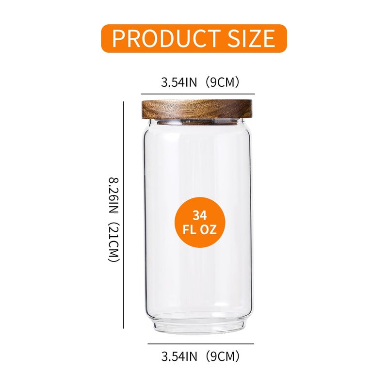 Homtop Glass Storage Jars with Acacia Wooden Lid Set of 3, 34 OZ High Borosilicate Glass Containers Kitchen Food Canisters s for Coffee Beans/Sugar/Tea/Nuts - Image 2