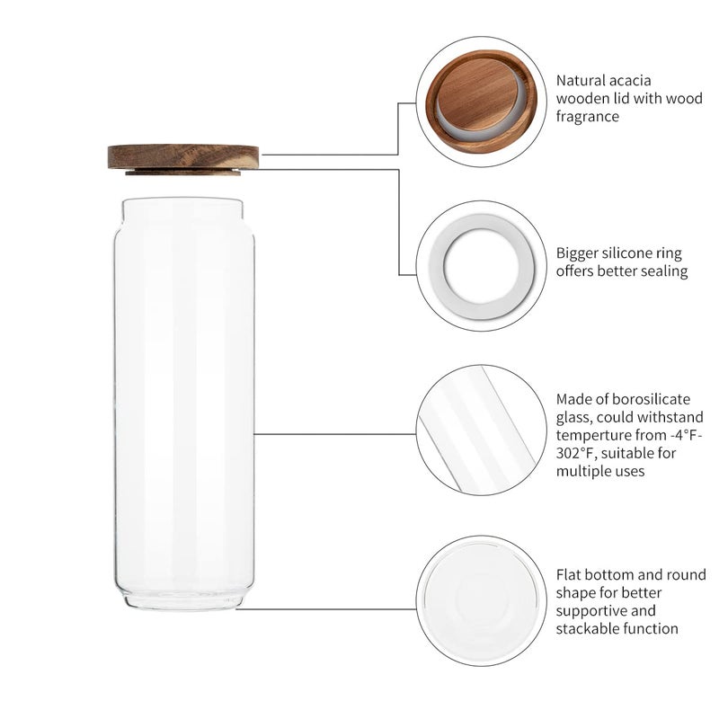 Homtop Glass Storage Jars with Acacia Wooden Lid Set of 3, 34 OZ High Borosilicate Glass Containers Kitchen Food Canisters s for Coffee Beans/Sugar/Tea/Nuts - Image 5