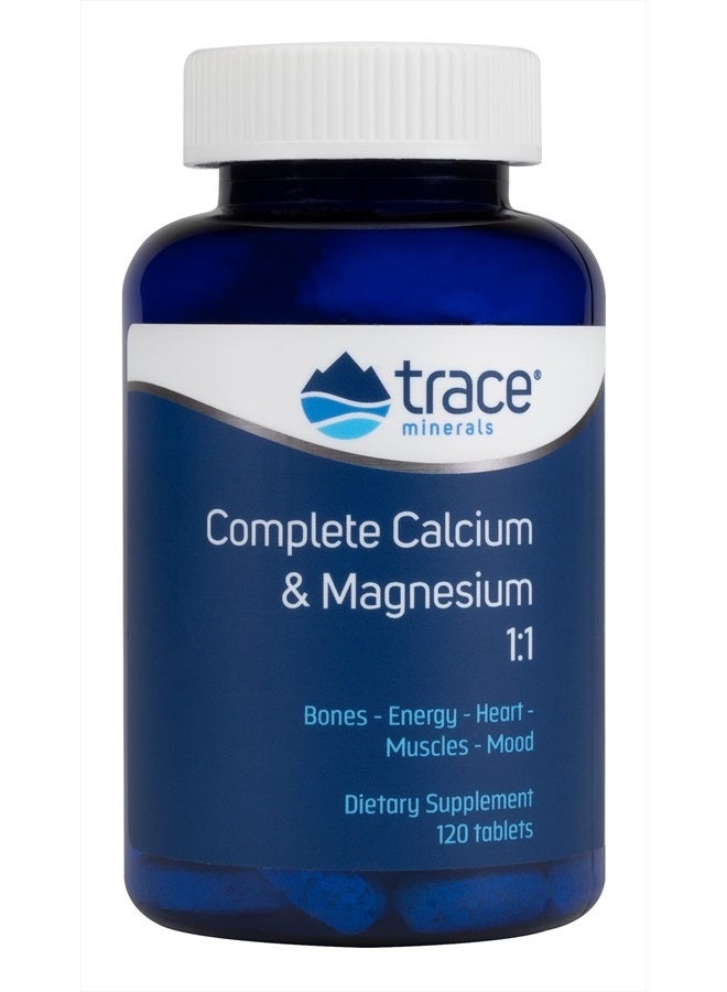 Trace Minerals Complete Calcium & Magnesium 1:1 | Powerful Bone, Energy, Heart, Muscle & Mood Support | Certified Vegetarian, Gluten Free | 120 Tablets - Image 1