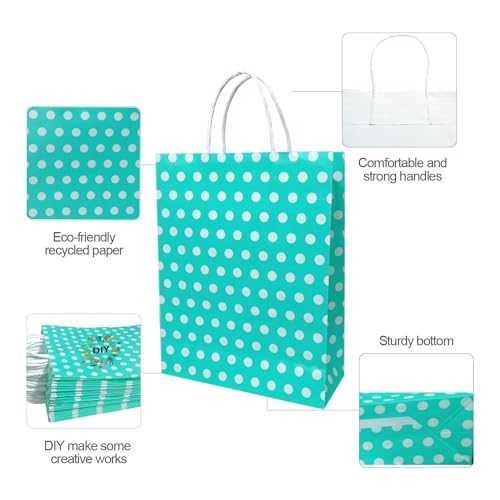 Aakriti Paper Gift Bags with Handles | Polka Dot Party Favor Bags for Birthday, Baby Shower, Wedding & Holiday | Ferozi, Pack of 10 (10x8x3 Inch) - Image 5