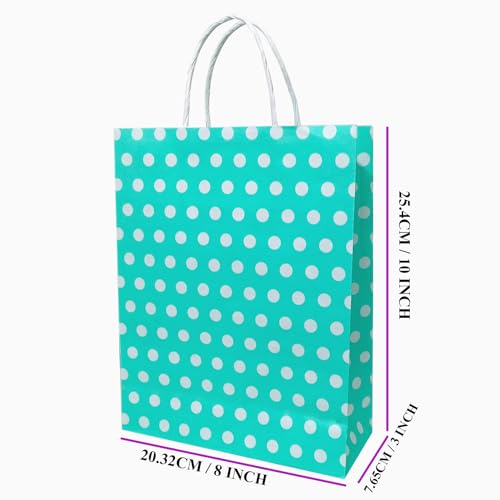 Aakriti Paper Gift Bags with Handles | Polka Dot Party Favor Bags for Birthday, Baby Shower, Wedding & Holiday | Ferozi, Pack of 10 (10x8x3 Inch) - Image 3