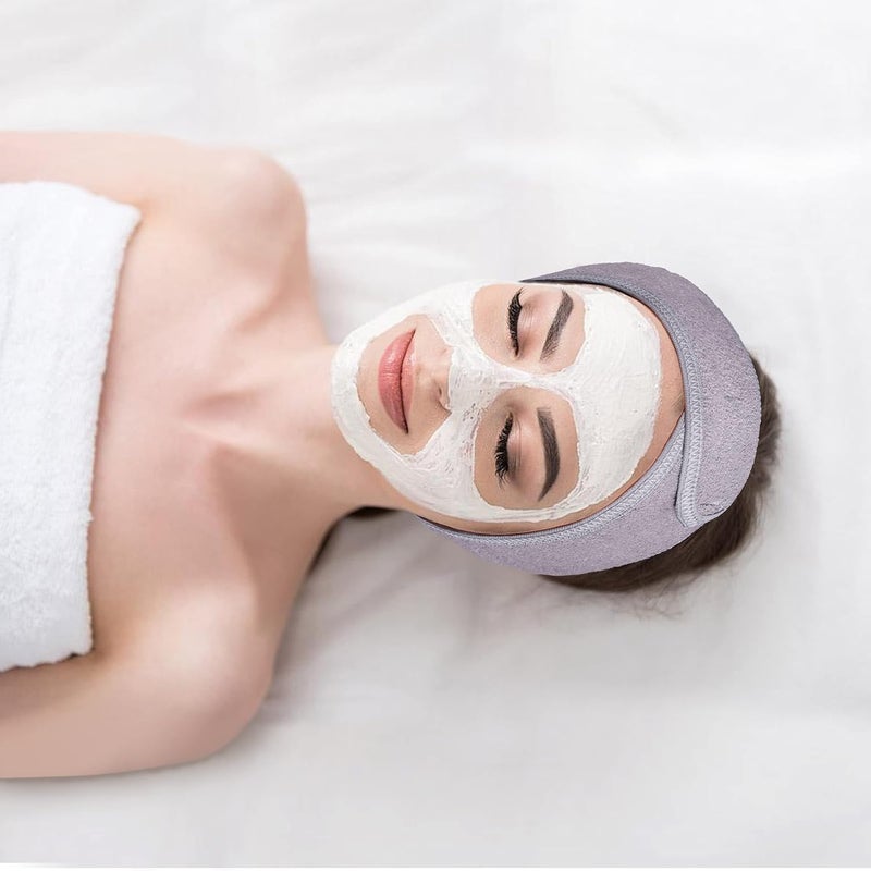 TDHDIKE Facial Spa Headbands 4 PCS Makeup Shower Bath Wrap Sport Headband Terry Cloth Stretch Towel with Magic Tape Gray  - Image 5