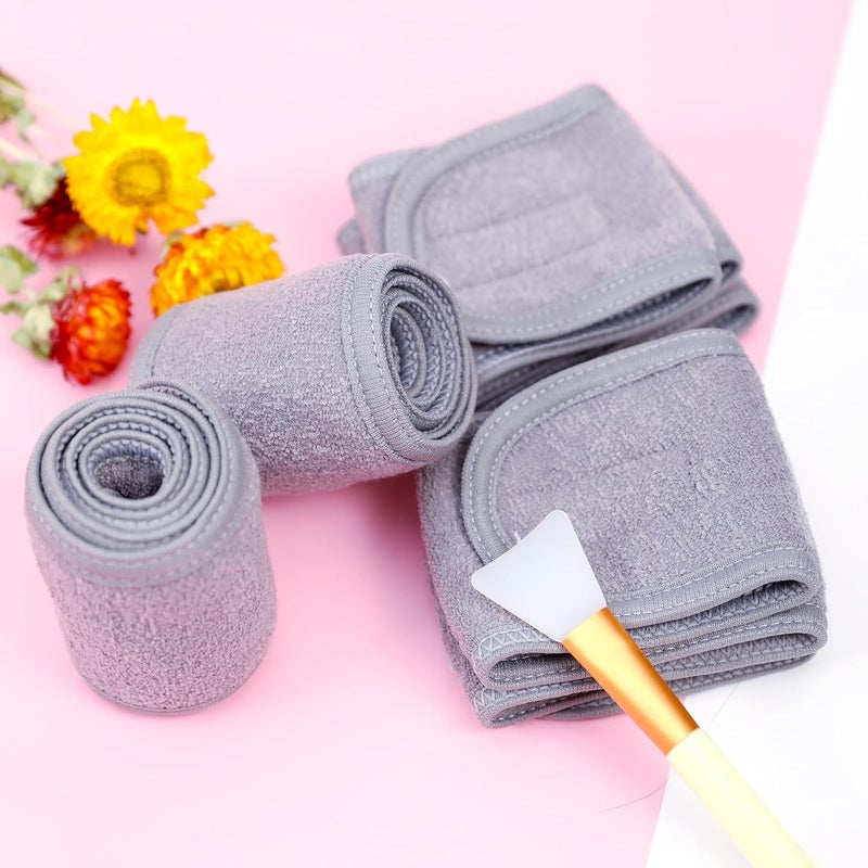TDHDIKE Facial Spa Headbands 4 PCS Makeup Shower Bath Wrap Sport Headband Terry Cloth Stretch Towel with Magic Tape Gray  - Image 4