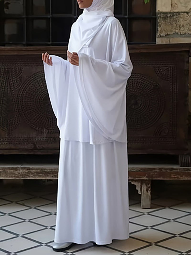 MSL191 طقم تنورة رمضاني — أكمام جناح الخفاش بلون موحد — خصر مطاطي ماكسي - Image 1