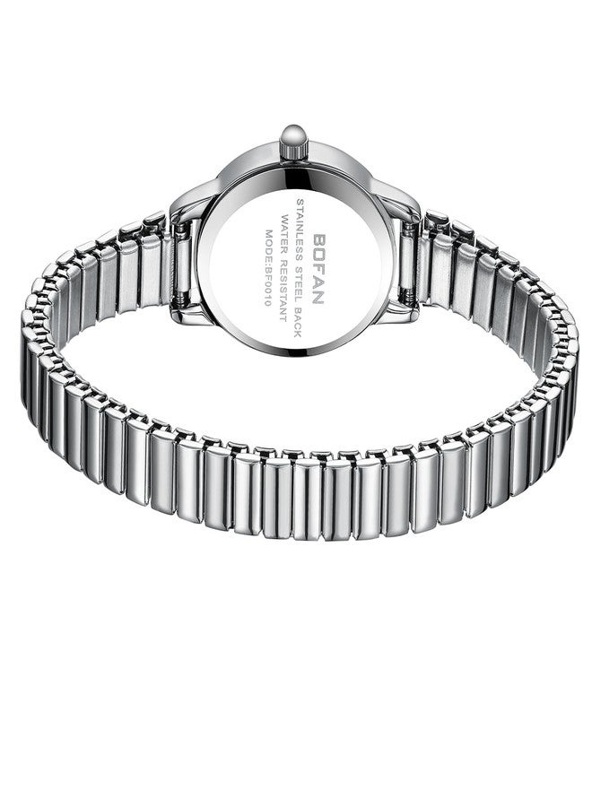 BOFAN Small Gold Watches for Women Easy Read Ladies Quartz Wrist Watches with Stainless Steel Expansion Band,Waterproof., Silver, 6.10in-6.89in, Modern - Image 3
