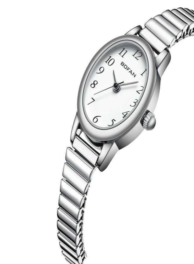 BOFAN Small Gold Watches for Women Easy Read Ladies Quartz Wrist Watches with Stainless Steel Expansion Band,Waterproof., Silver, 6.10in-6.89in, Modern - Image 2